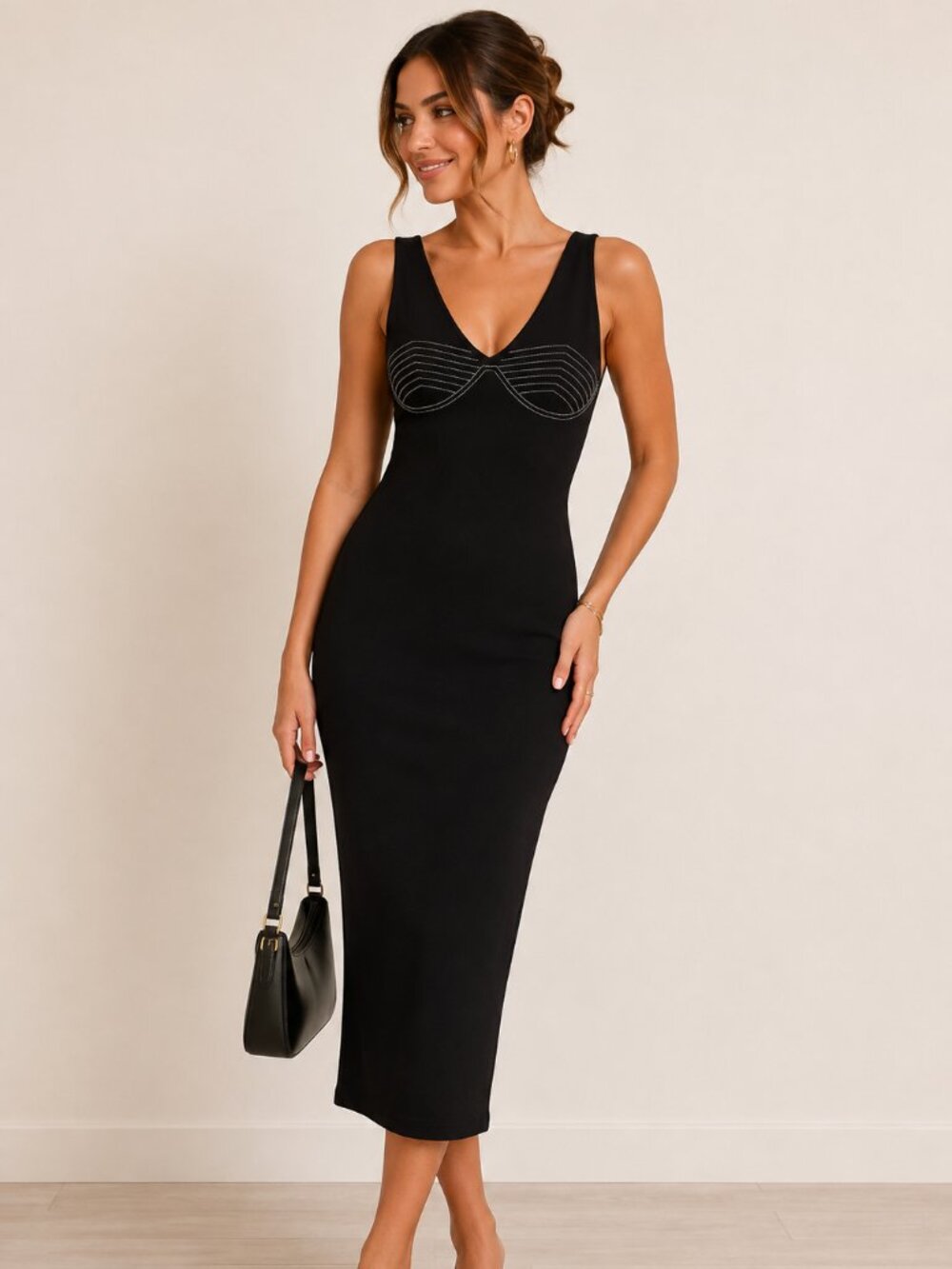 Zara Trafaluc Black Sleeveless Bodycon Midi Dress Size S